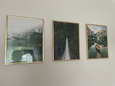 3 Wandbilder 30x40 cm mit Goldrahmen – Landschaftsbilder / Wanddeko Set