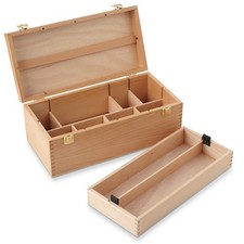 Large Wooden Artist Tool Box, Portable Brush Storage Box Organizer with Drawer