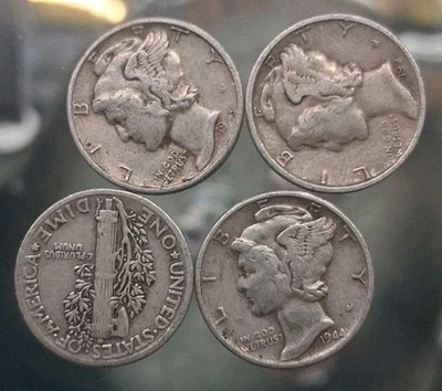 Lot Of 4 - 90% Silver Mercury Dimes - Random Date