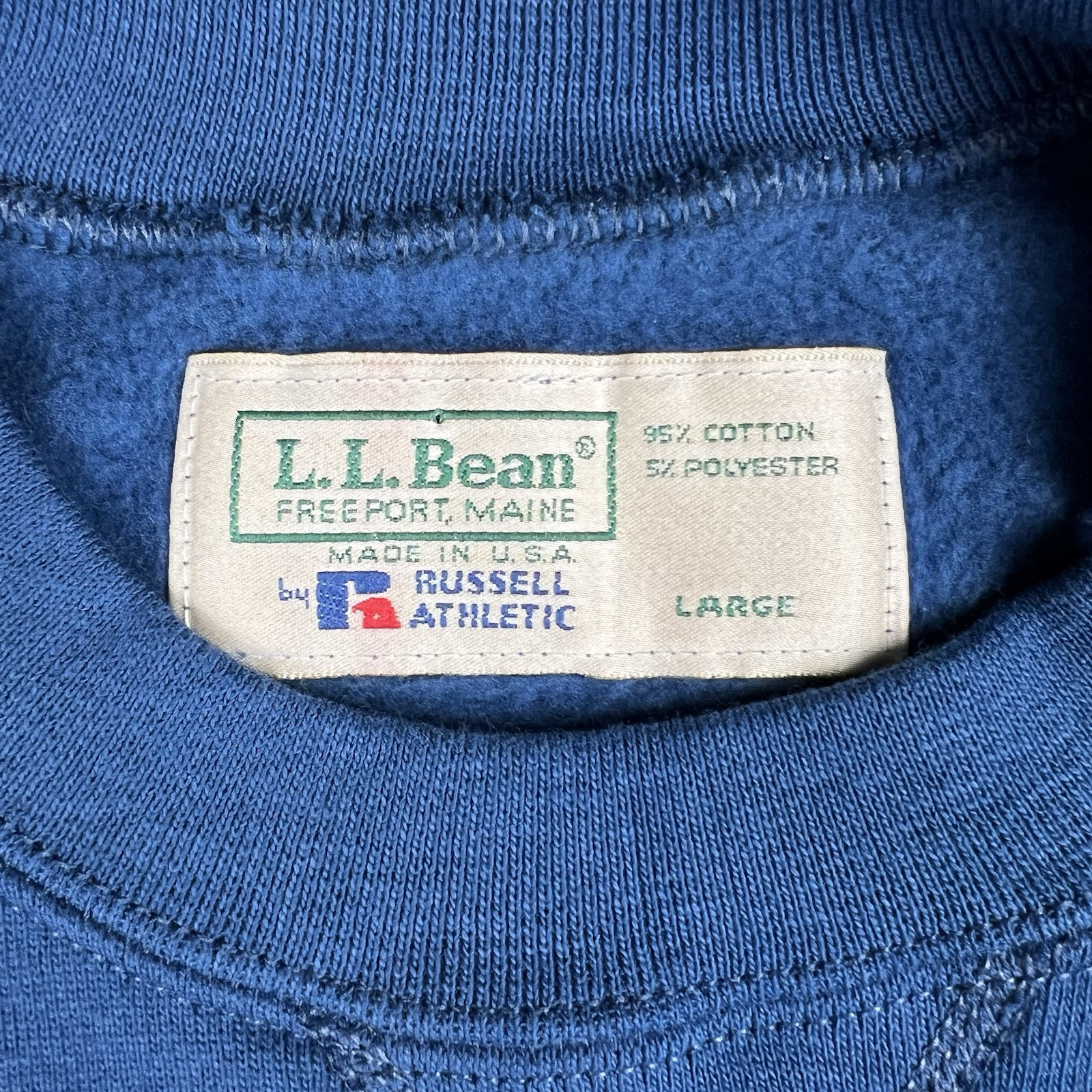 LL Bean Sweatshirt Men L Russell Athletic V Stitch USA Vintage 80s 90s Crewneck