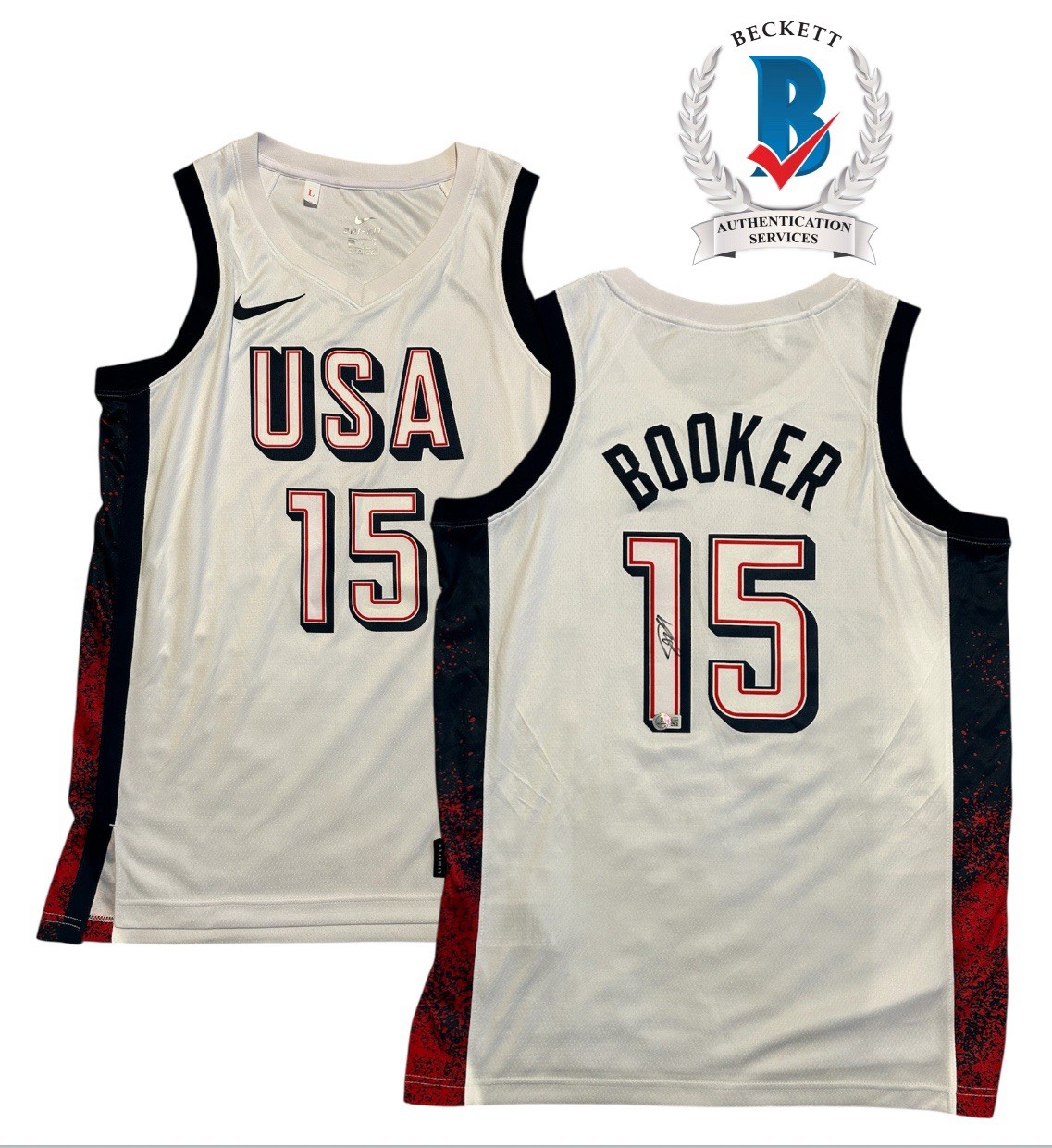 Devin Booker Autographed Signed Pheonix Suns 2024 Paris Olympics Team USA Basketball Jersey ~ Beckett COA 
