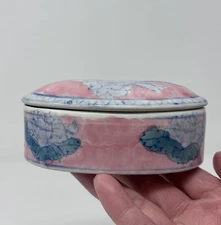 Vintage Chinoiserie Porcelain Floral Painted Trinket Box with Lid