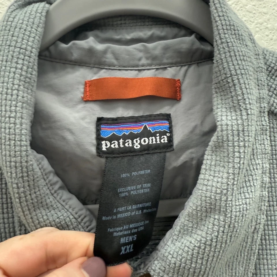 Patagonia Kamuela Grid 灰色抓绒纽扣长袖衬衫 25490 男式 XXL — 第 2/4 张图片
