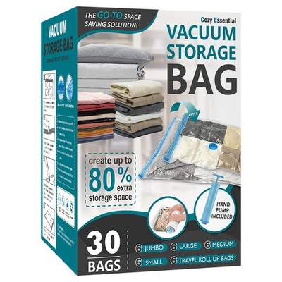 Cozy Essential Vacuum Storage Bags, 80% Compression Combo, Transparent