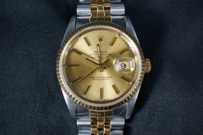 Rolex Datejust 16233 TT 36mm Champagne Dial Jubilee FULL SET 1991 Box Papers 18k