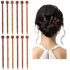 12 Pcs Boho Wooden Hair Sticks, Retro Japanese Hairpins for Buns & Chignons