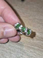 Marquise Cut Emerald With Cubic Zirconia Sterling Silver Ring signed GM