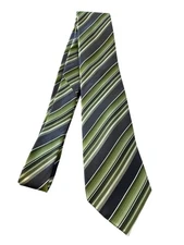 Geoffrey Beene Mens Silk Tie Green Gray Stripe 100% Silk Professional Career