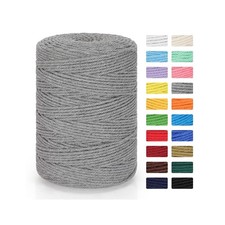Gray Natural Cotton 4 Strand Twisted Macrame Craft Rope Cord 3mm 328 Yards