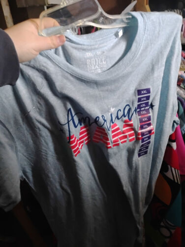 2xl american mama super soft blue t-shirt women's logo graphic basic tee nwt