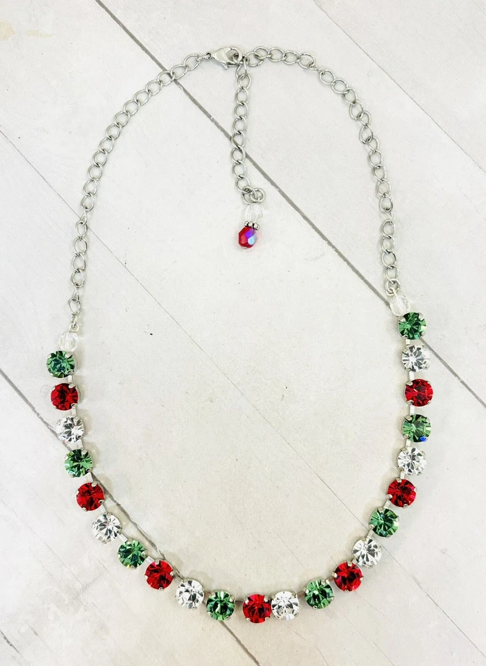 Collar Tenis Cadena Copa NAVIDAD Rojo y Verde Chapado en Plata Rodio Foto 2 de 4