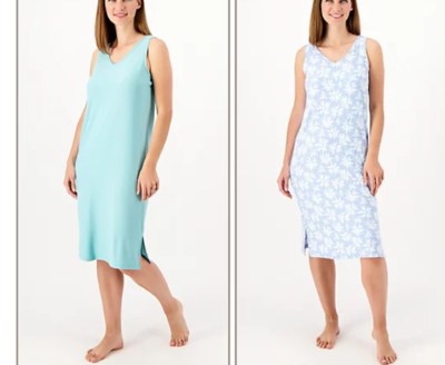 MUK LUKS Regular Set of Two Cloud Knit V-NeckMidi Dresses, Size Small, Seafoam/Floral MUK LUKS Regular Set of Two Cloud Knit V-NeckMidi Dresses, Size Small, Seafoam/Floral