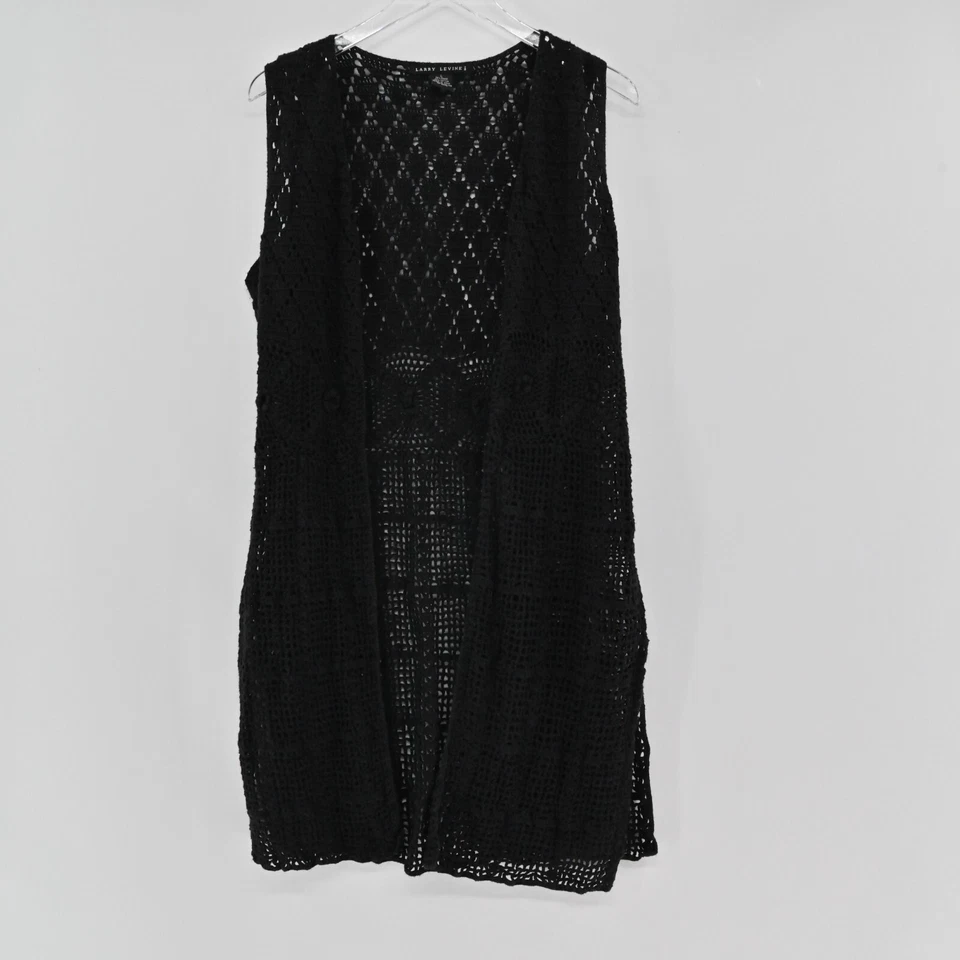 Cardigã suéter feminino LARRY LEVINE tamanho G sem mangas frente aberta malha solta boho - Imagem 4 de 4