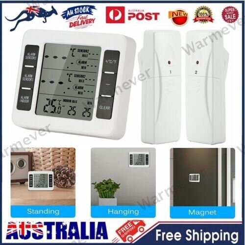 Wireless Fridge Thermometer Digital Freezer Alarm Home Gauge Monitor 2 Sensors - Picture 1 of 10