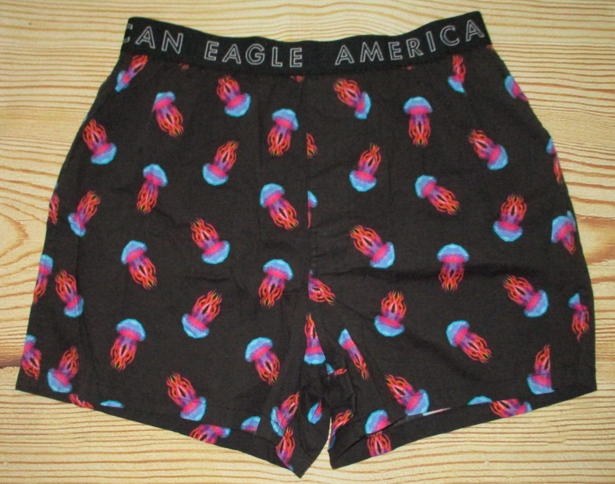 MENS AMERICAN EAGLE JELLYFISH BLACK STRETCH BOXER SHORTS