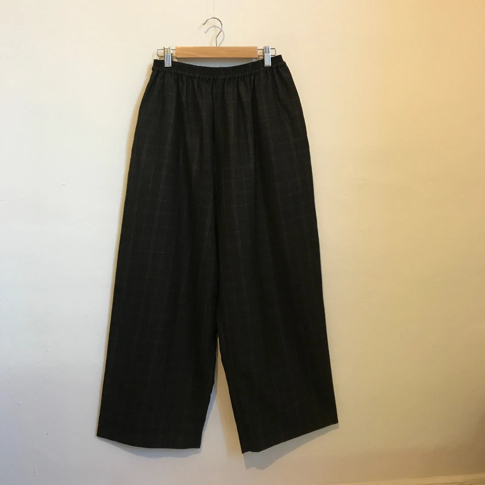 Pantalones Cortos Eskandar Marrón Cuadros Cachemira Pierna Ancha Cintura Elástica Talla 0 PERFECTOS