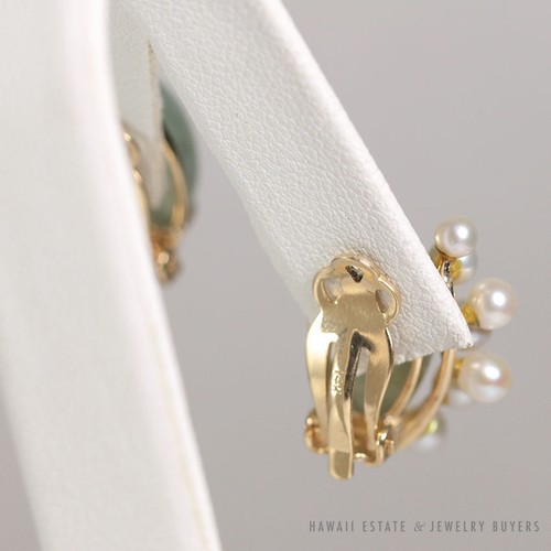 MING'S HAWAII JADE PEARL EARRING RING SET 14K YELLOW GOLD MINGS JEWELRY