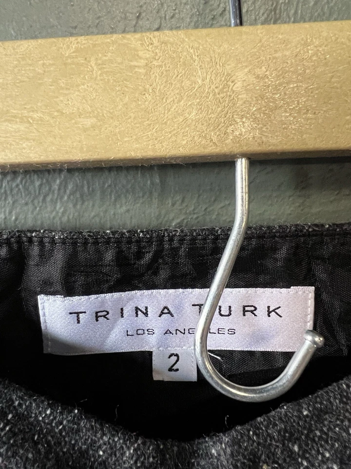 Trina Turk 2 Women's Black Tweed Wool Blend High Rise Wide Leg Trouser Pants - Image 3 of 3