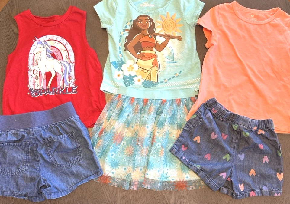 6 Piece Lot little girl clothing 6, 6X,6-7 Moana, The Childrens Place, more - Image 2 of 2