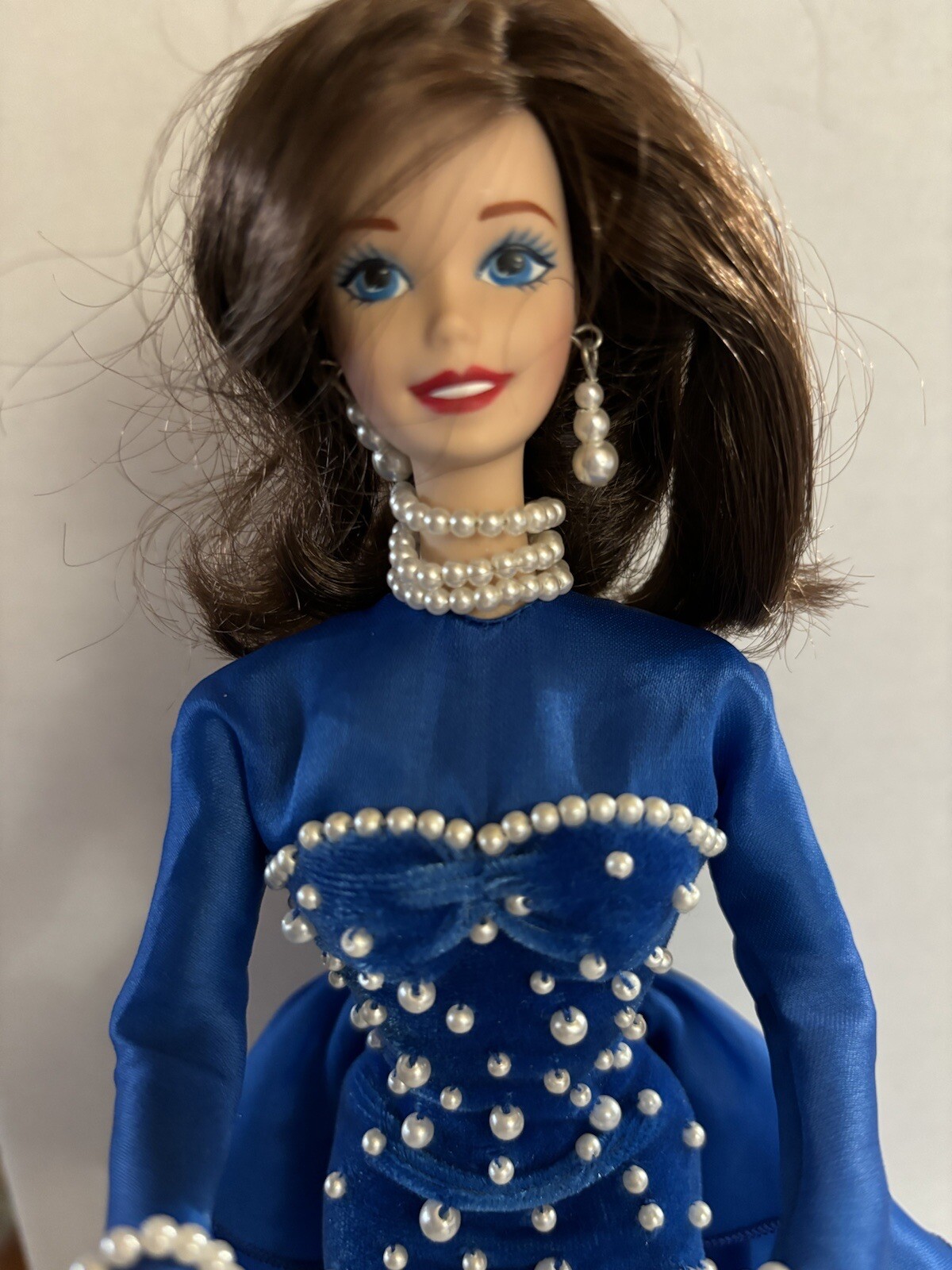 EVENING PEARL PORCELAIN BARBIE  BLUE SATIN GOWN ~ No Box
