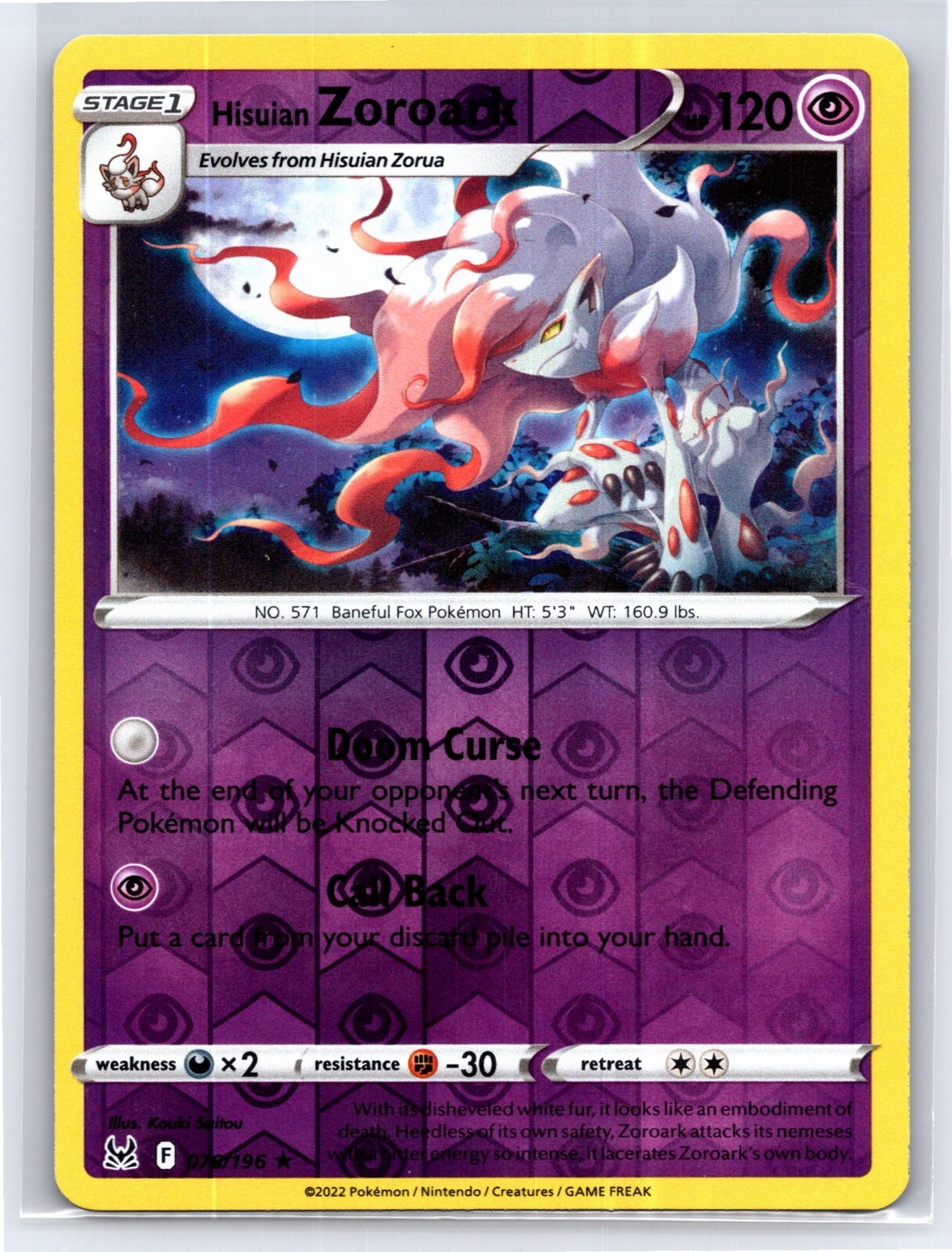 2022 Pokemon TCG - Lost Origins - Hisuian Zoroark Reverse Holo Rare 76/196