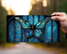 Blue Butterfly Aluminum Front License Plate Car Accessory Vanity Plate Car Tag