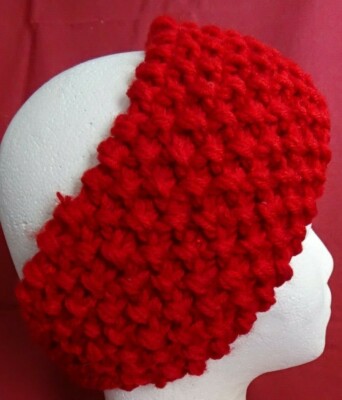 Handmade Hand Crafted Knit Seed Stitch Twist Headband cowl set Sparkly Red Handmade Seed Stitch Wool Headband: Knitted Ear Warmer Cowl  main image 3
