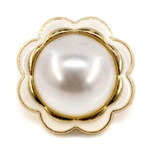 Faux Pearl Core White Enamel Edge Flower Shape Metal Base Shank Buttons 20 Pc...