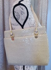 Metallic Vintage Beige Mesh Purse Gold-Tone Hardware Braided Strap Hong Kong