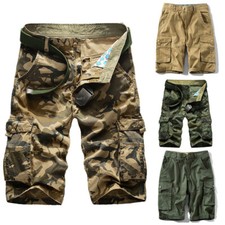 Mens Army Camouflage Elasticated Shorts Cotton Combat Half Pants Bottoms 