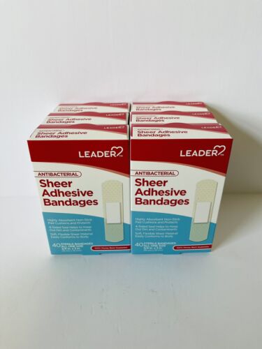 Sheer Adhesive Bandages by Leader • Antibacterial 6 Boxes of 40 Sterile 3/4 X 3”