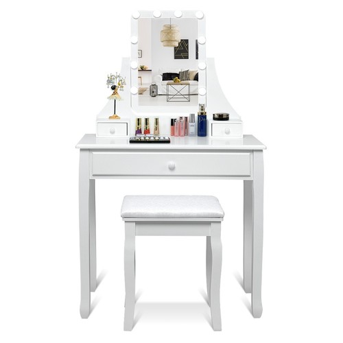 Dressing Table Stool Set LED Mirror Vanity Makeup Desk Jewellery