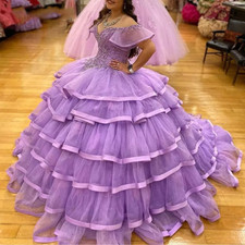 Lavender Quinceanera Dresses Off the Shoulder Sweet 15 16 Ruffled Ball Gowns