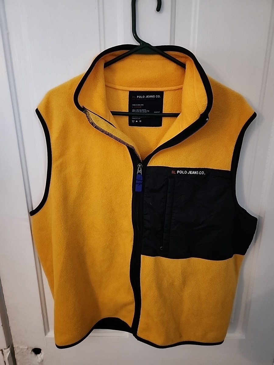 POLO JEANS CO RALPH LAUREN MENS L YELLOW FLEECE COLORBLOCK