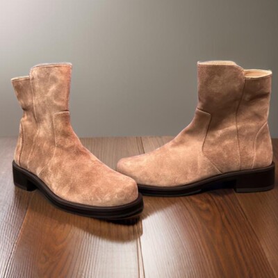 Stuart Weitzman 5050 Bold Zip Bootie, Khaki Sport Suede, Size: 7.5 Medium Stuart Weitzman Womens 5050 Bold Zip Bite Suede Block Heel  main image 4