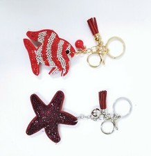 NEW GOLD SILVER CHAIN,CRYSTALS FISH,FAUX LEATHER,CHARM,KEY,RING,FOB,TASSEL