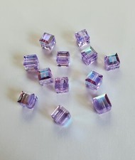 Swarovski Crystal 5601 6mm cube beads, Violet AB 6pcs 
