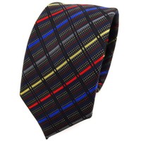 Schmale Tigertie Krawatte In Gold Anthrazit Blau Rot Schwarz Gestreift - Schlips