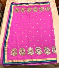 New Pink Georgette Saree With Attached Blouse Piece