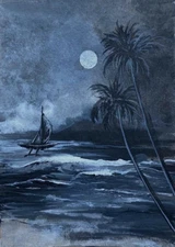 FULL MOON NIGHT- ORIGINAL LANDSCAPE ARTWORK  100% HAND PAINTED NATURE PINTING