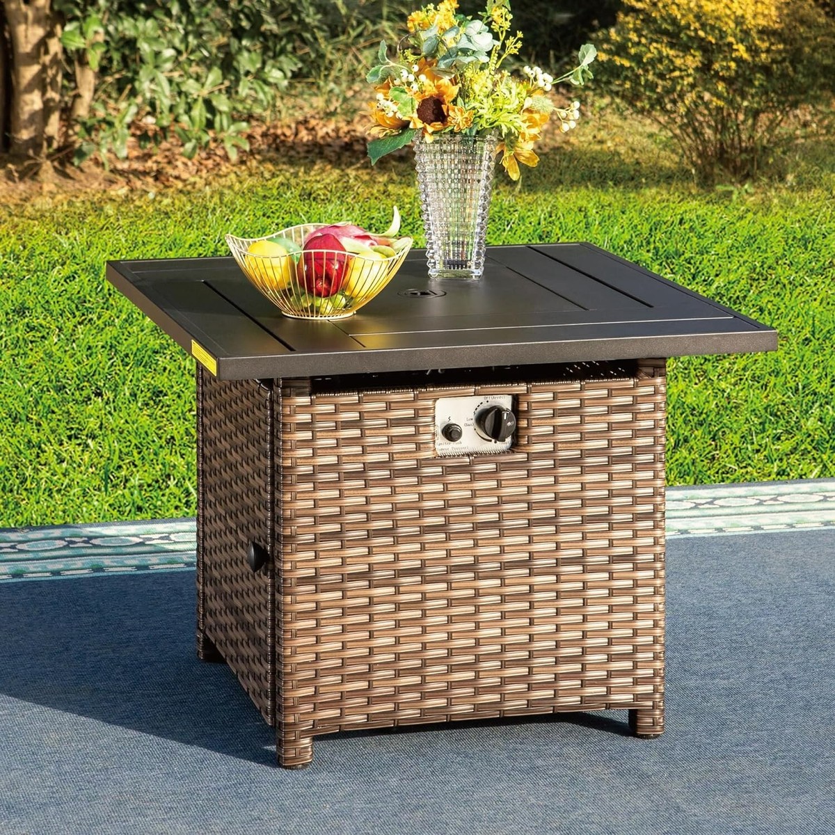 32'' Propane Fire Pit Table 50,000 BTU Firepit Table w/ Cover for