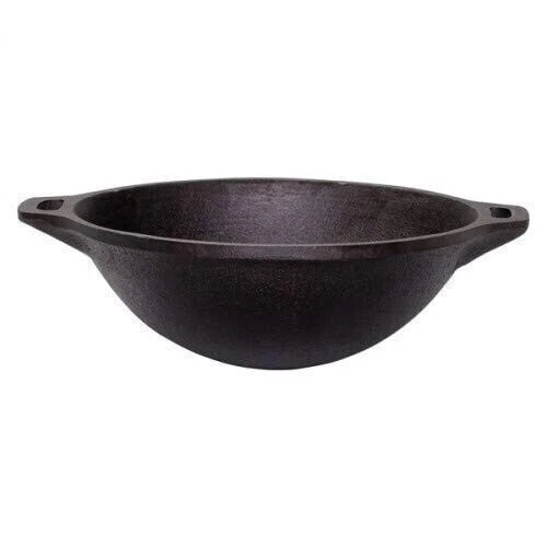 Traditional Indian Handmade Cast Iron Kadai Cooking Wok 9 inch
