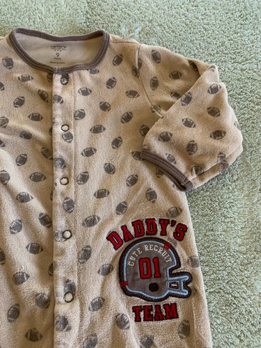 Carters Boys Brown DADDY’S TEAM Football Terry Long Sleeve Pajamas 9 Months - Picture 4 of 7