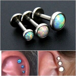 Set Of 3 Opal Round Set Labret Studs Triple Piercing Forward Helix Tragus Ear Ebay