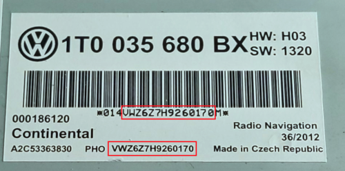 VW Radio PIN Decode RCD200 RCD210 RCD300 RCD310 RNS315 RCD500 RCD510 Beta Gamma - Picture 1 of 4