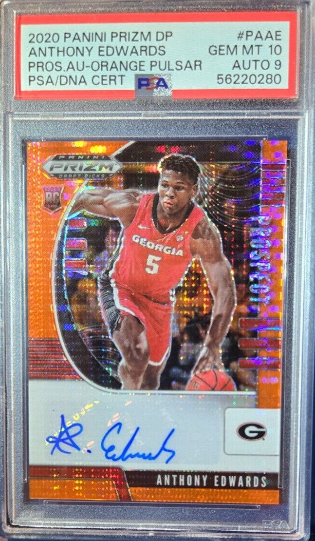 2020 Panini Prizm Draft Picks Auto /49 Anthony Edwards RC Orange Pulsar PSA 10