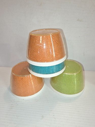 Vintage RAFFIA WARE Mid Century Burlap Melamine Fruit Dessert Bowls coffee cup - Picture 6 of 8