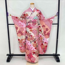 Furisode 6-piece set Japanese Kimono Pink Classic floral Free shipping 2681