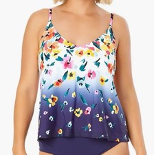 Anne Cole Women  s Floral Ombr  V-Neck Tankini Swim Top, Small, NWOT