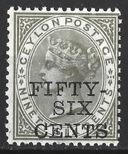 CEYLON QV 1885 56c ON 96c DRAB MINT